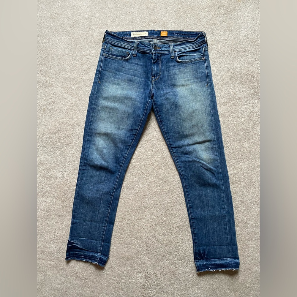Pilcro and the Letterpress Fit Hyphen Straight Leg Distressed Jean Size 27 Blue